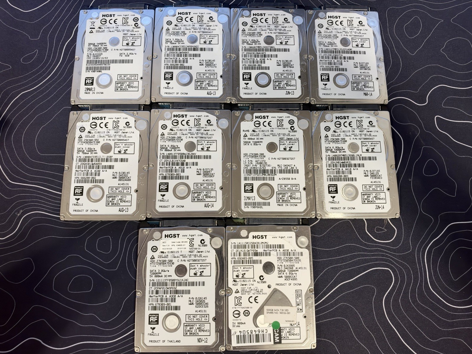 HGST 500GB Internal 7200RPM 2.5" USED  HDD lot of 10