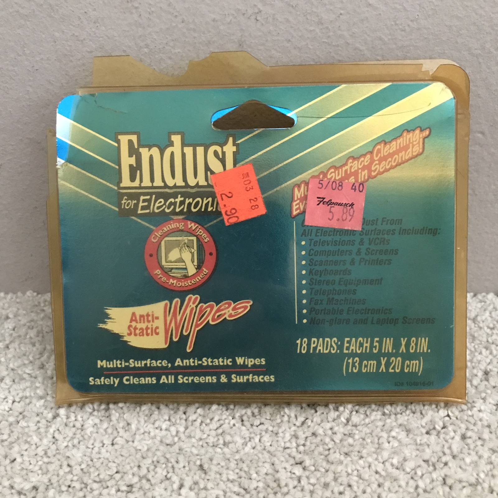 Endust Anti Static Electronic Wipes Vintage 1996 90s - Box of 14 Packets