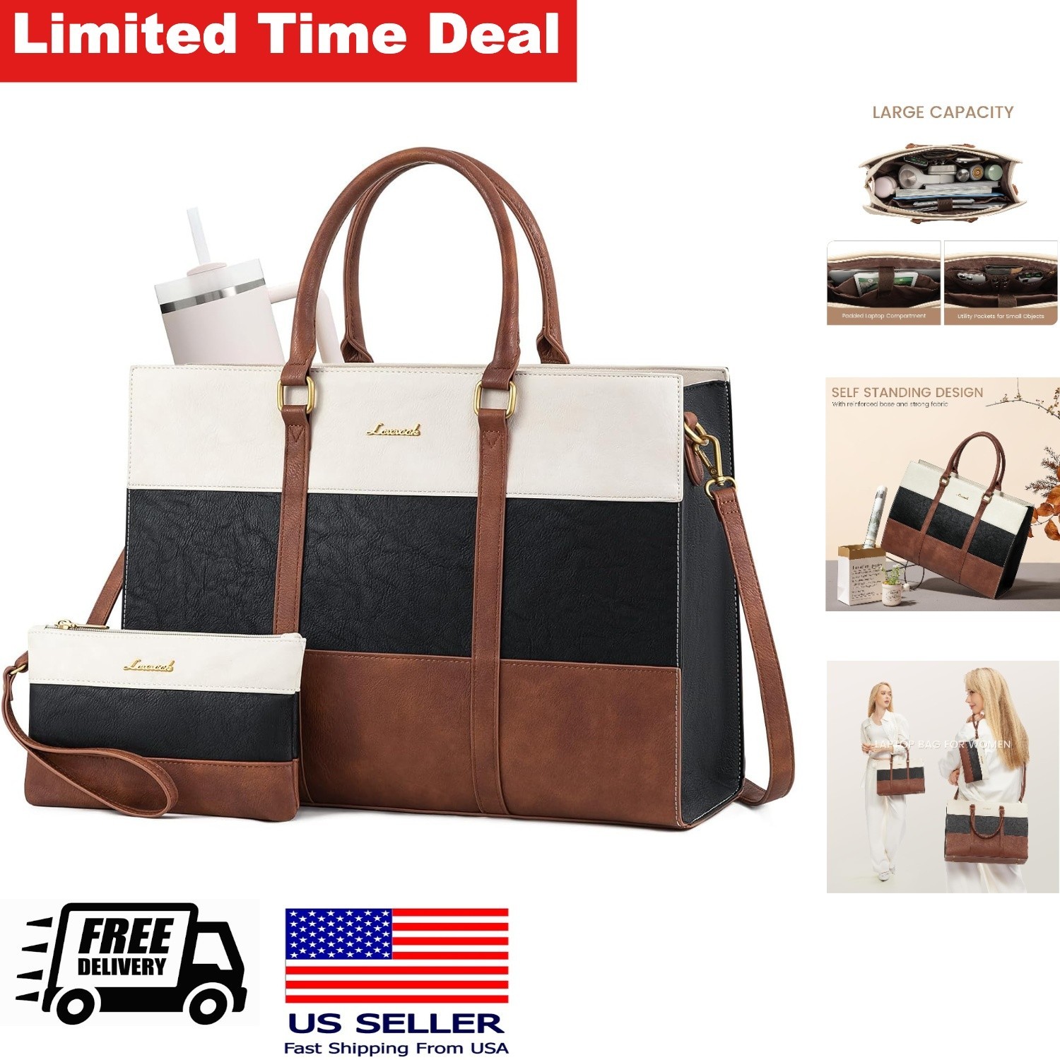 Stylish Laptop Bag for Women 40 cm Versatile Work Tote Waterproof Leather