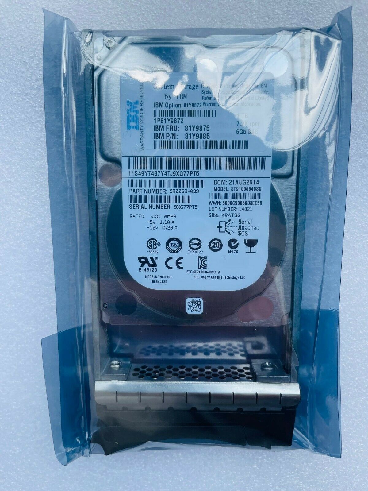 New IBM 81Y9872 81Y9875 81Y9885 1TB 7.2K 2.5" 6G SAS HDD For DS3524