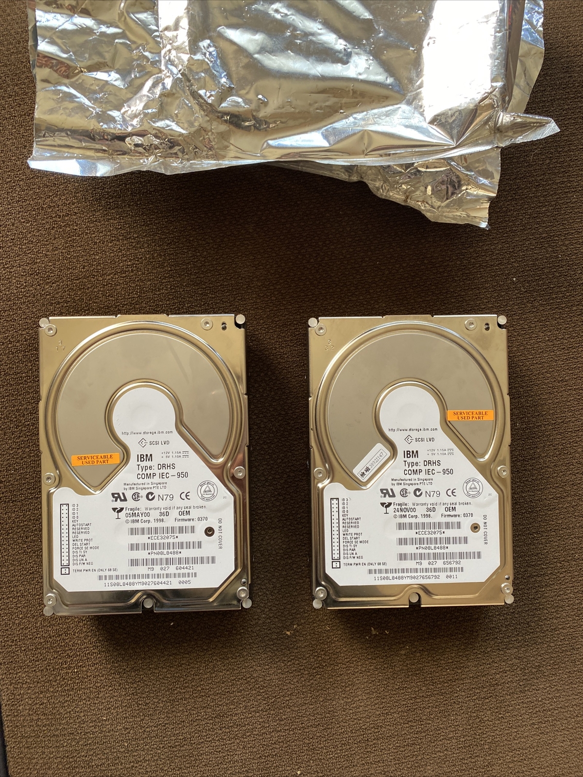 (2) IBM DRHS COMP IEC-950 ECE32075 PN08L8488 SCSI LVD 80-Pins FW:0270 Hard Drive