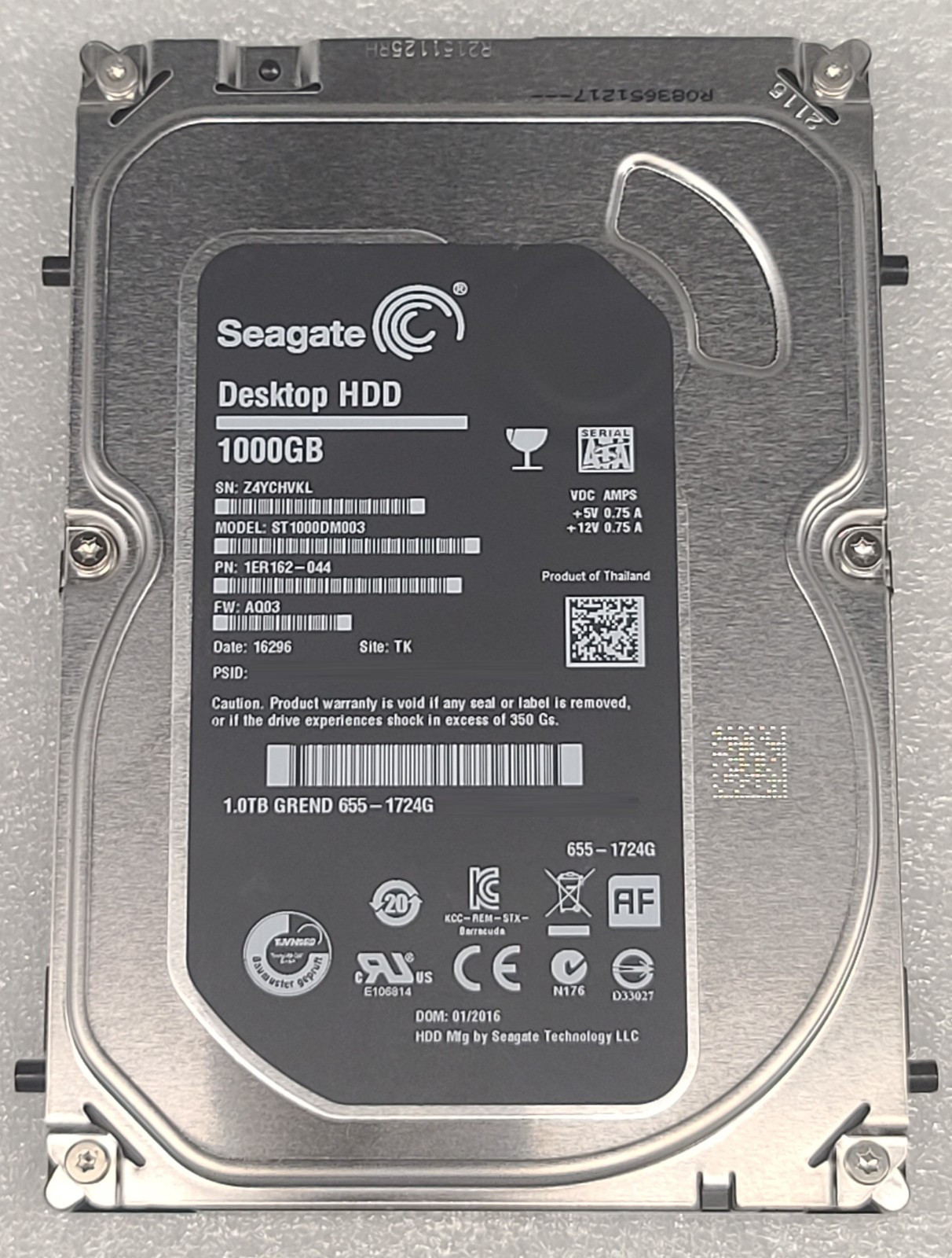 Lot of 2 Apple 655-1724G Seagate ST1000DM003 1TB SATA-3 6.0G 3.5 7200 64MB HDD