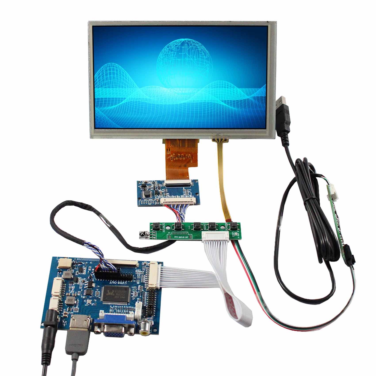 HDVGA AV LCD Controller Board 7" AT070TNA2 1024X600 Touch LCD Screen