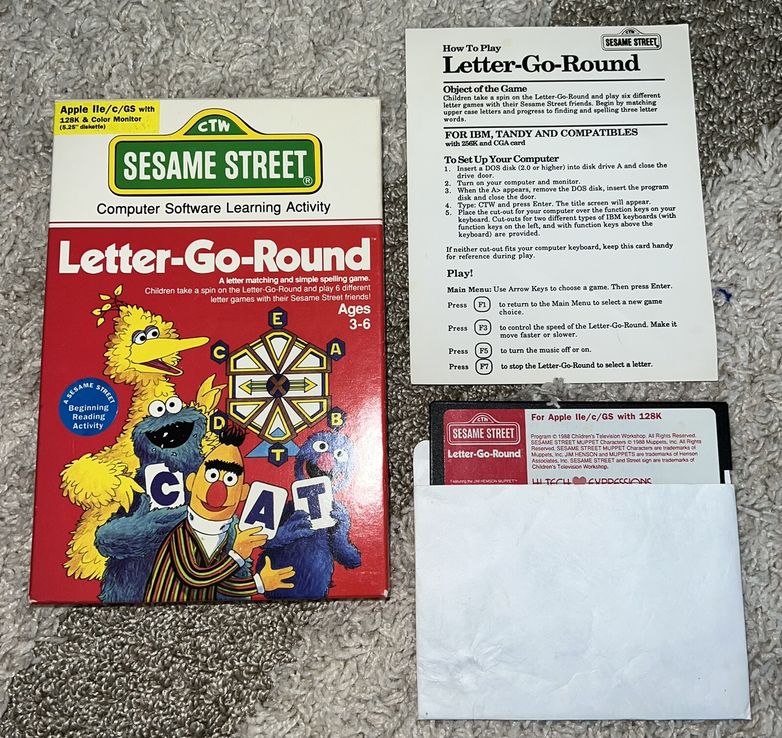 Vintage Apple 5.25" Floppy Disk Sesame Street Letter-Go-Round w/ Box