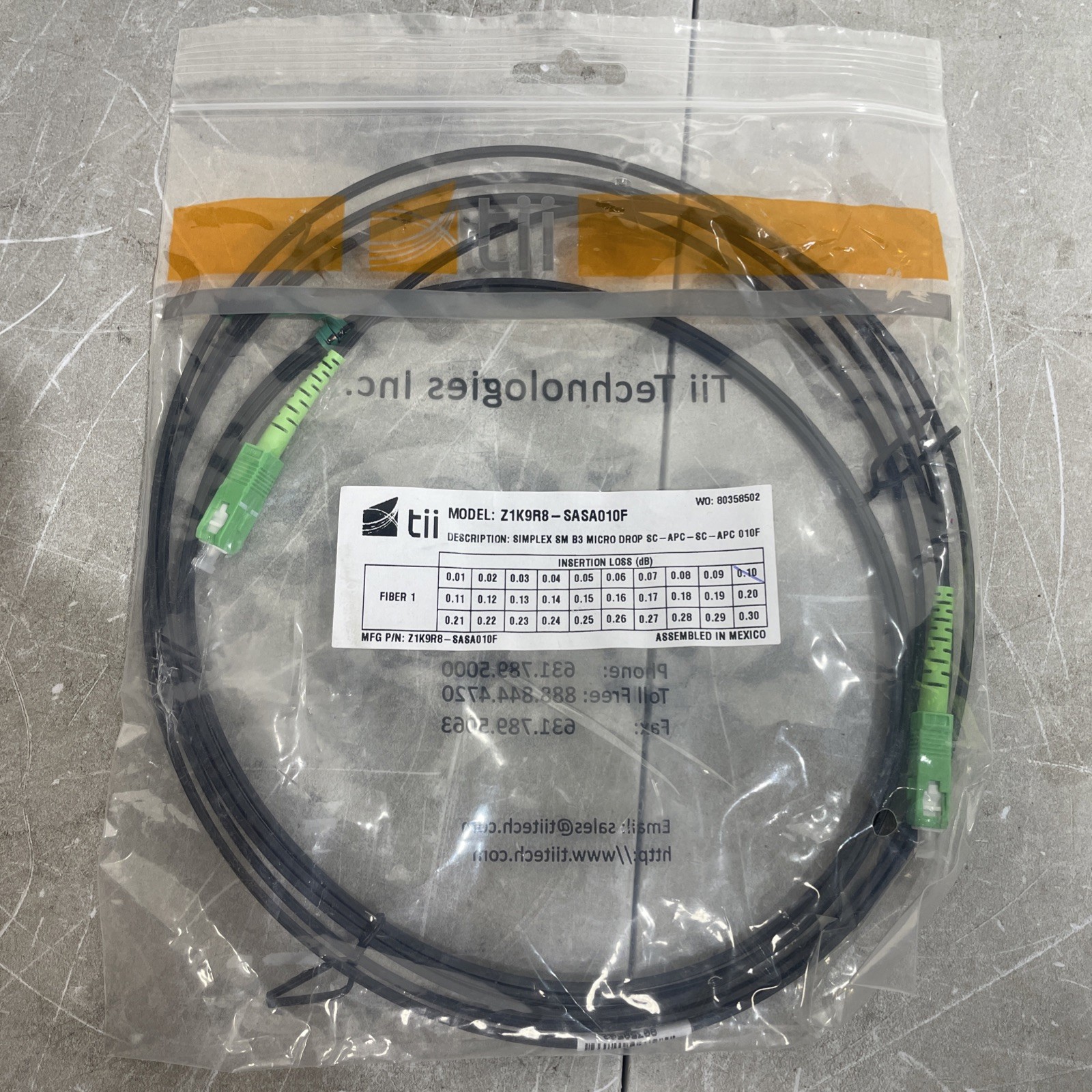 TII Technologies Z1K9R8 - SASA010f  Fiber Optic Cable 10ft