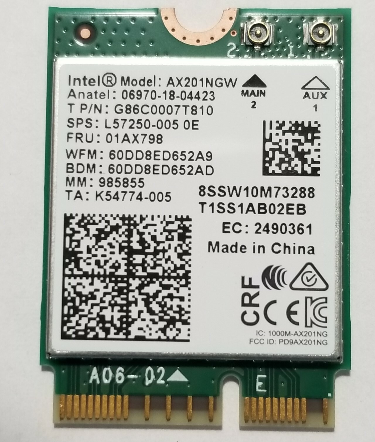 New Intel AX201 802.11ac 2.4Gbps WiFi Bluetooth 5.2 AX201NGW.NV CNVio2  100-Pack