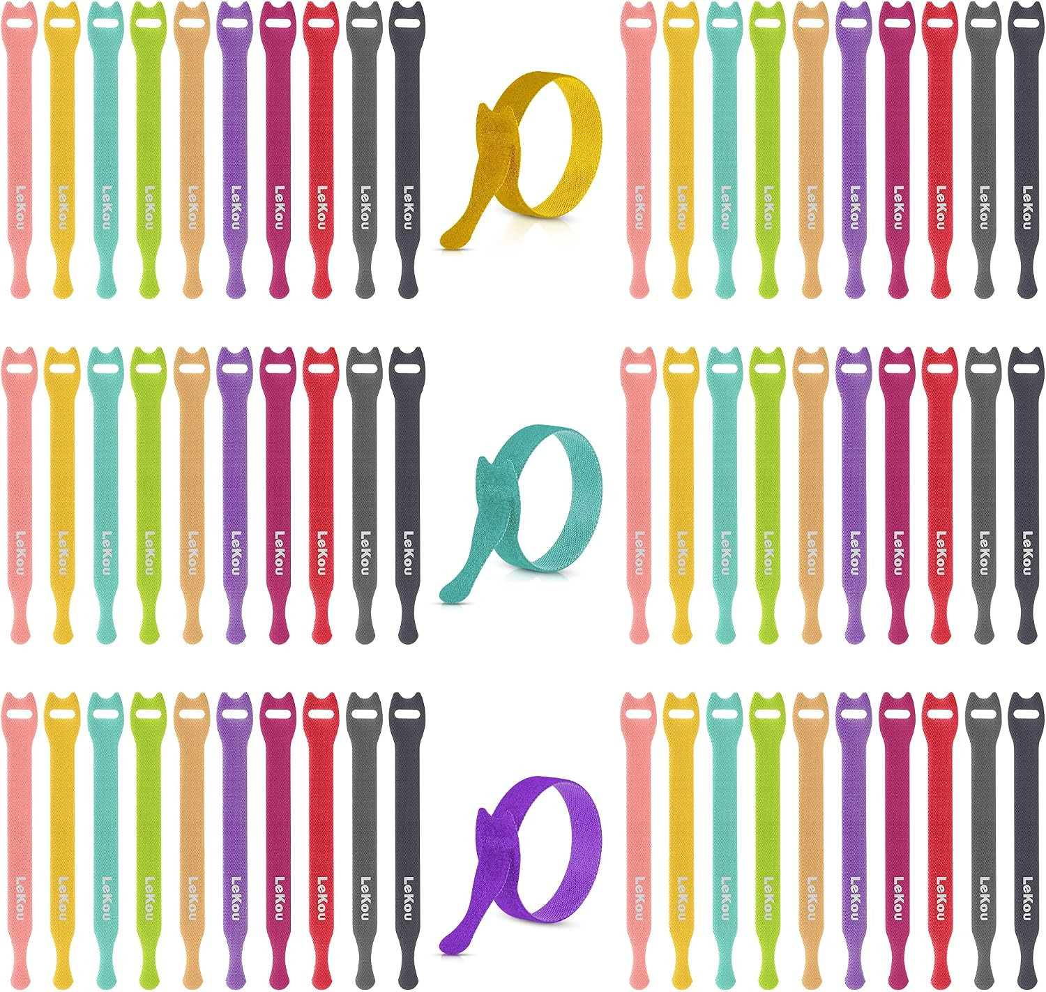 Cable Ties, 60 PCS 8 Inch Fastening Cable Straps, Reusable Hook and Loop Straps