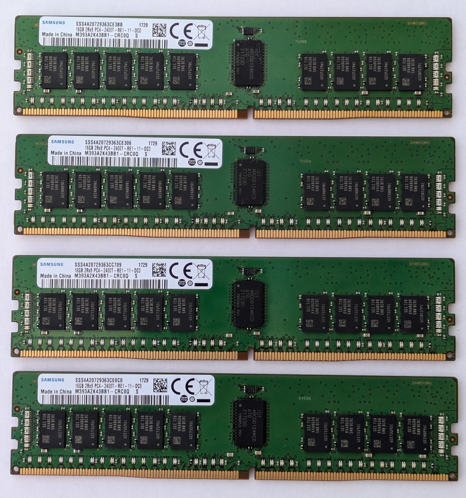 Samsung 64GB (4x16GB) DDR4-2400 ECC Server RAM 2Rx8 PC4-2400T (Lot of 4 16GB)