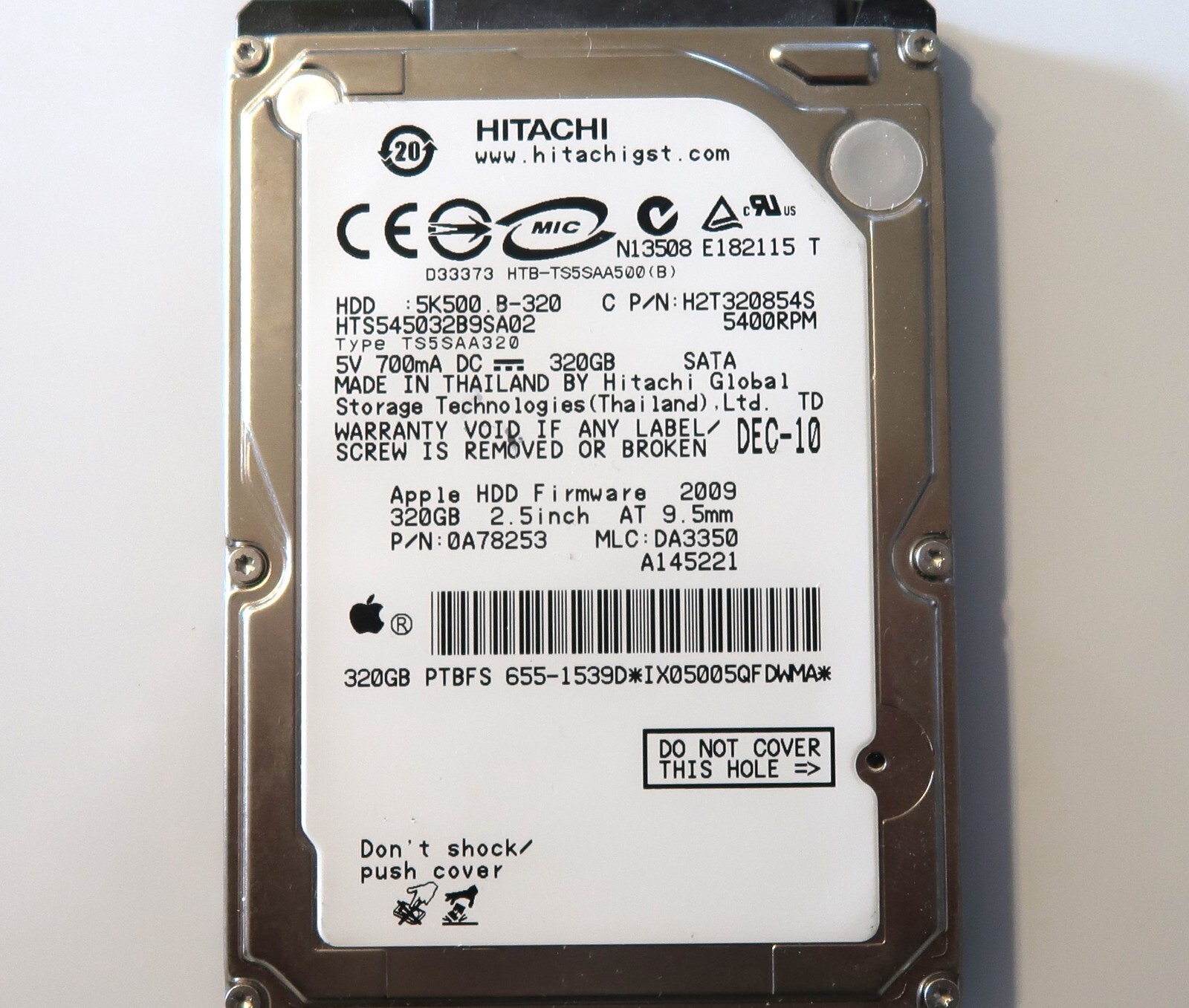 Hitachi HTS545032B9SA02 0A78253 DA3350 (IX0) Thailand 320gb 2.5" Sata HDD DEC-10