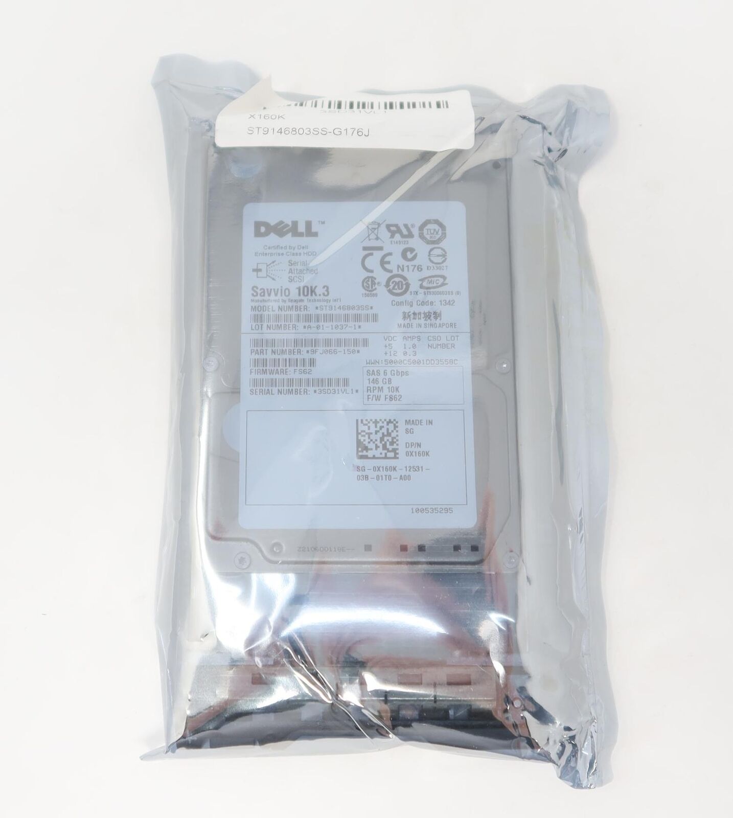 X160K Dell 146GB 10K RPM 6Gb/s 16MB 2.5 SAS Hard Drive ST9146803SS
