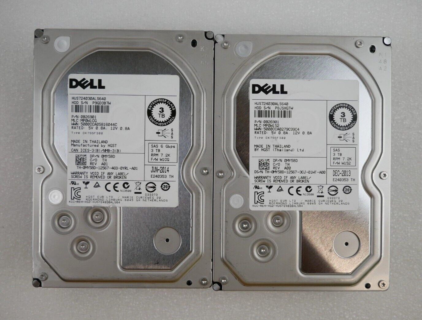 Lot of 4 Dell 0MY58D HGST HUS724030ALS640 3TB 7.2K 6G SAS 3.5\