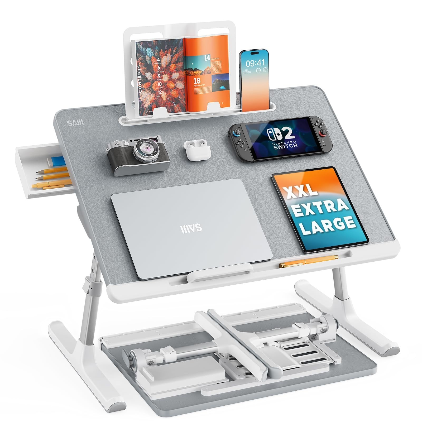 Laptop Lap Desk X-Large Adjustable Bed Table Gray