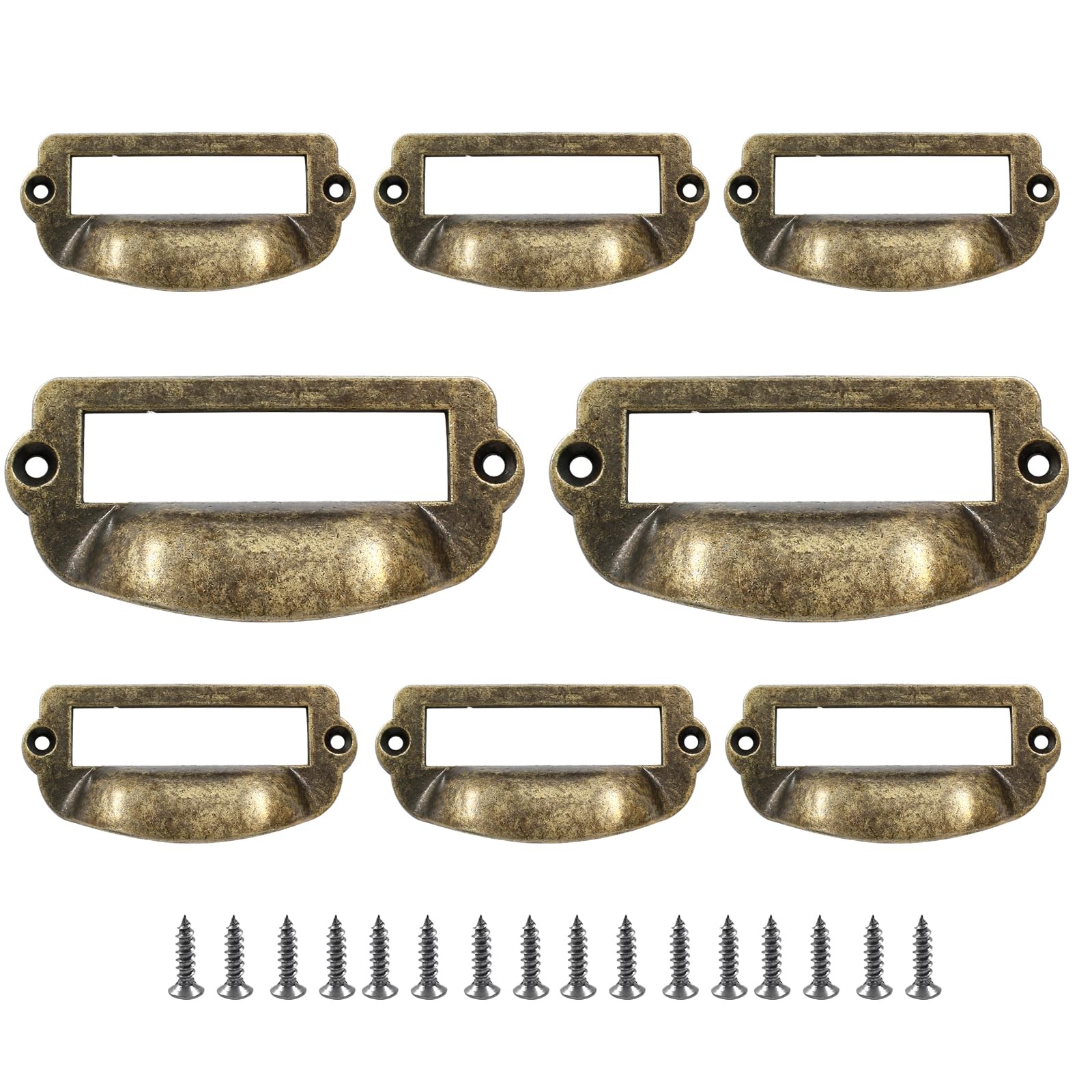 suiwotin 8pcs Card Catalog Drawer Pulls, Antique Bronze Library File Label Ca...