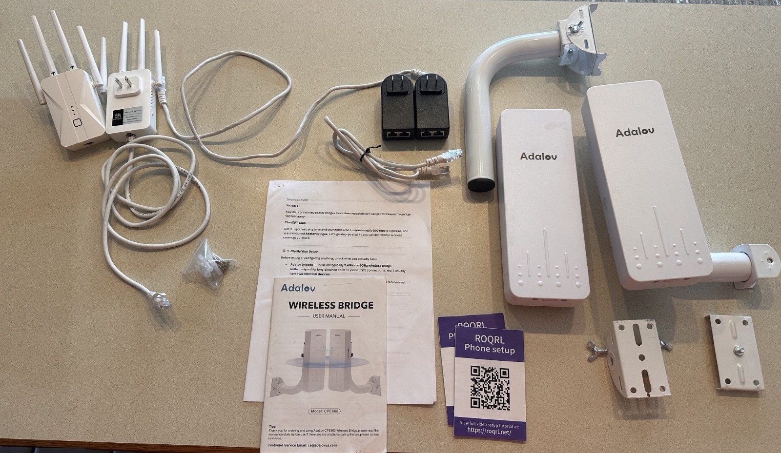 Adalov Wireless Bridge (CPE660) and Two WiFi Extender Signal Boosters - New