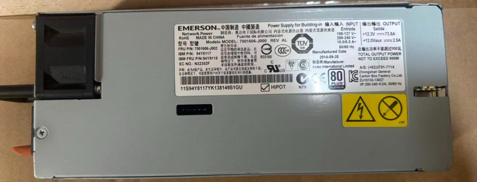 IBM 900W  Hot-Swap Power Supply  94Y8117 7001606-J002  x3650 M4 x3500 M4