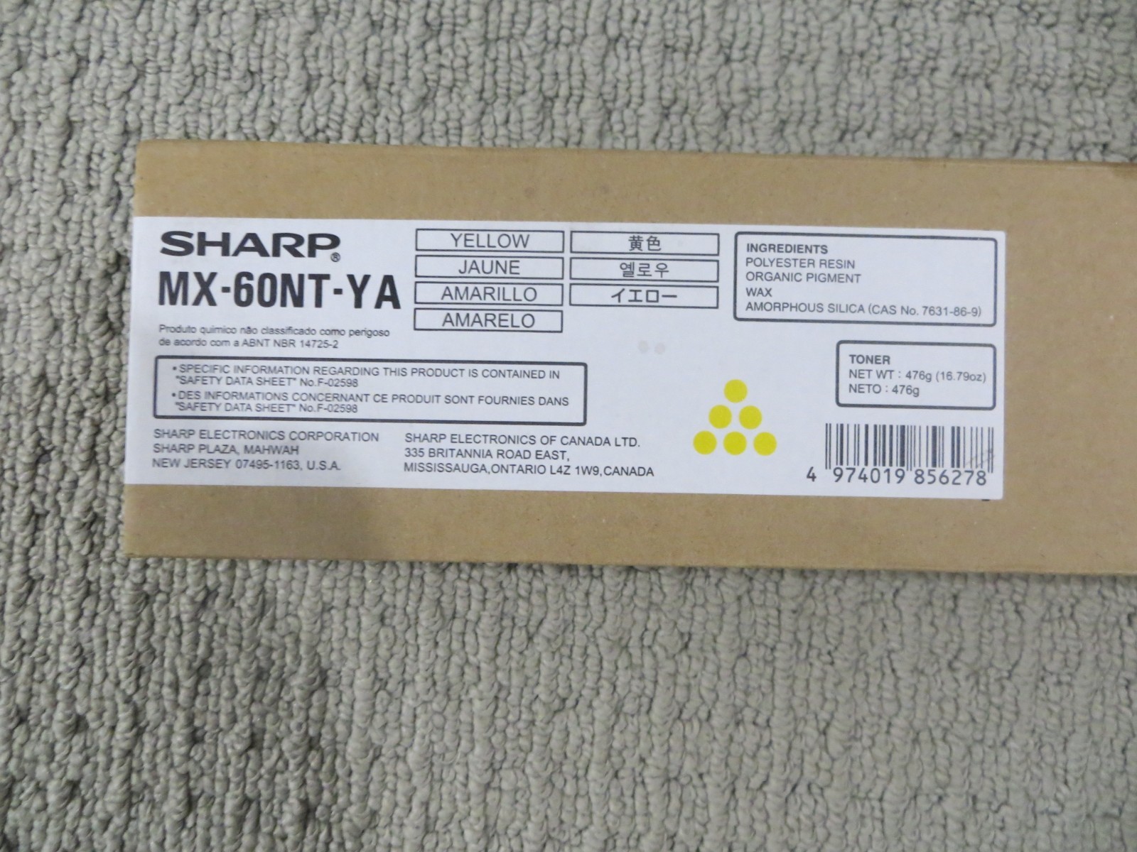 NEW Genuine Sharp MX-60NT-YA MX60NTYA Yellow Toner Cartridge New In Sealed Box