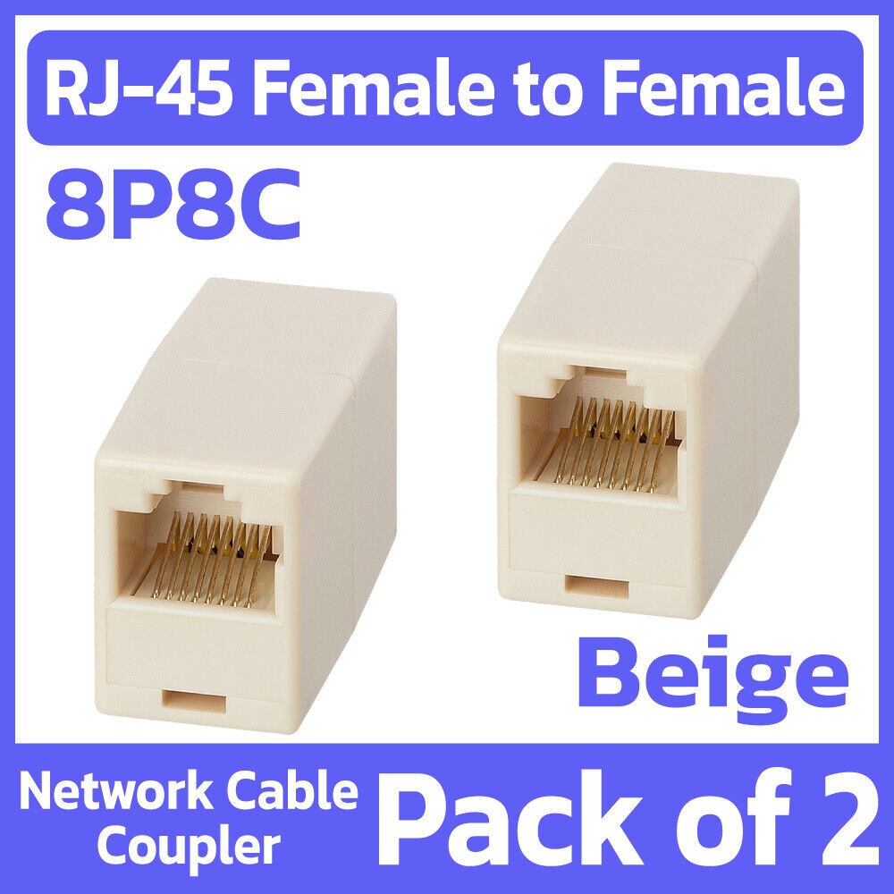 2 Pack RJ45 Inline Coupler Cat5e Cat6 Ethernet Network Cable Extender Connector