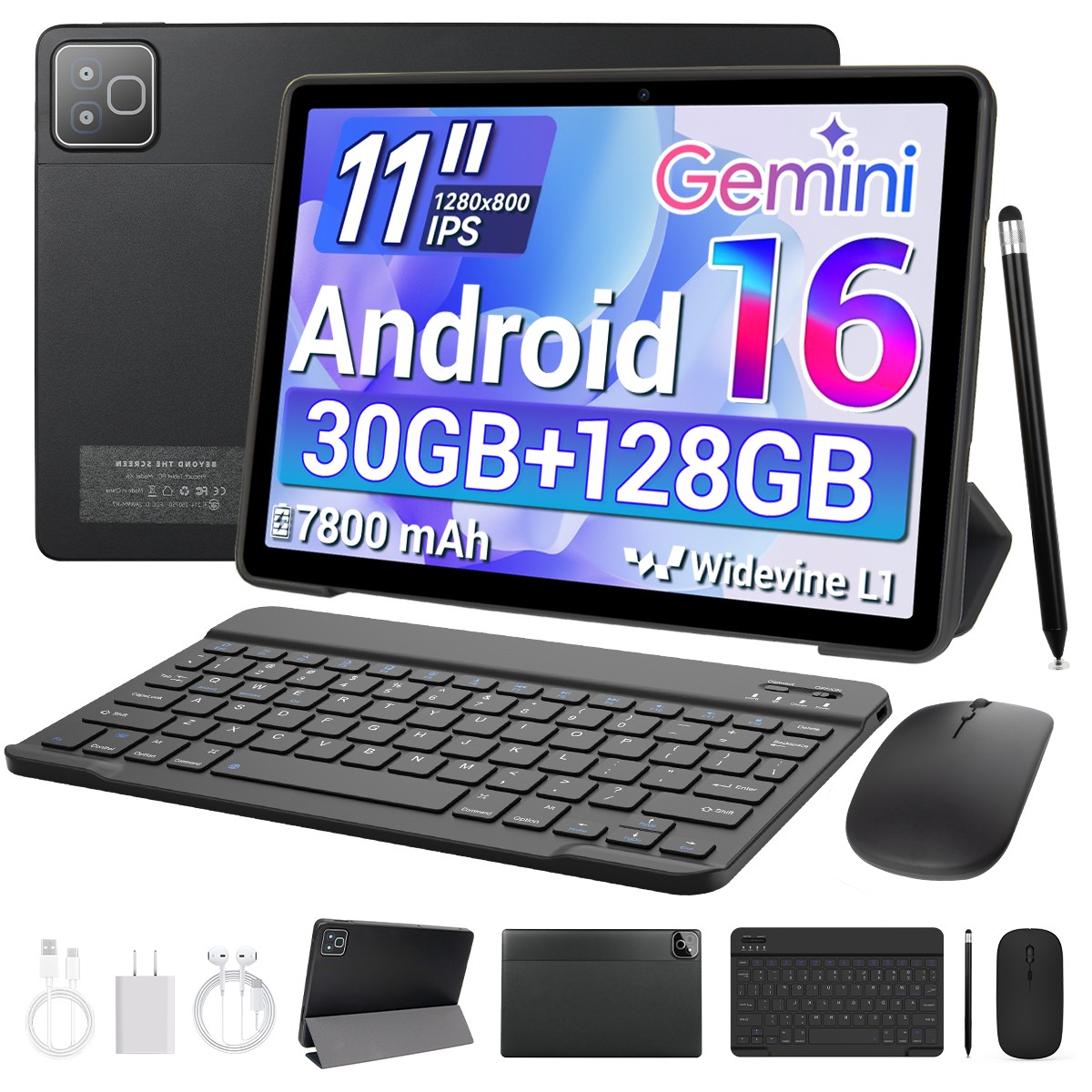 AEEZO Android 16 Tablet 11 Inch 30GB RAM 128GB ROM 7800mAh With Keyboard Set