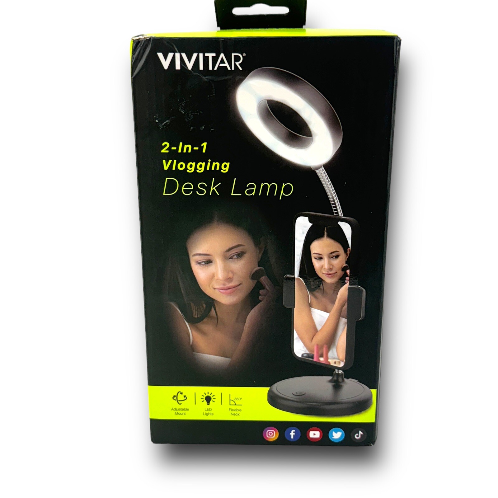 Vivitar 2 in 1 Vlogging Desk lamp LED Ring Light Adjustable Phone Holder New
