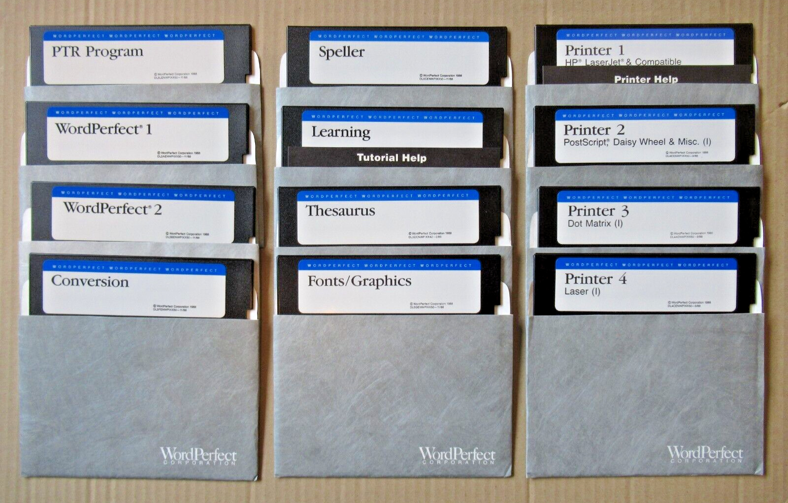 WORD PERFECT PROGRAM, Twelve 5-1/4 inch floppies disk, 1988