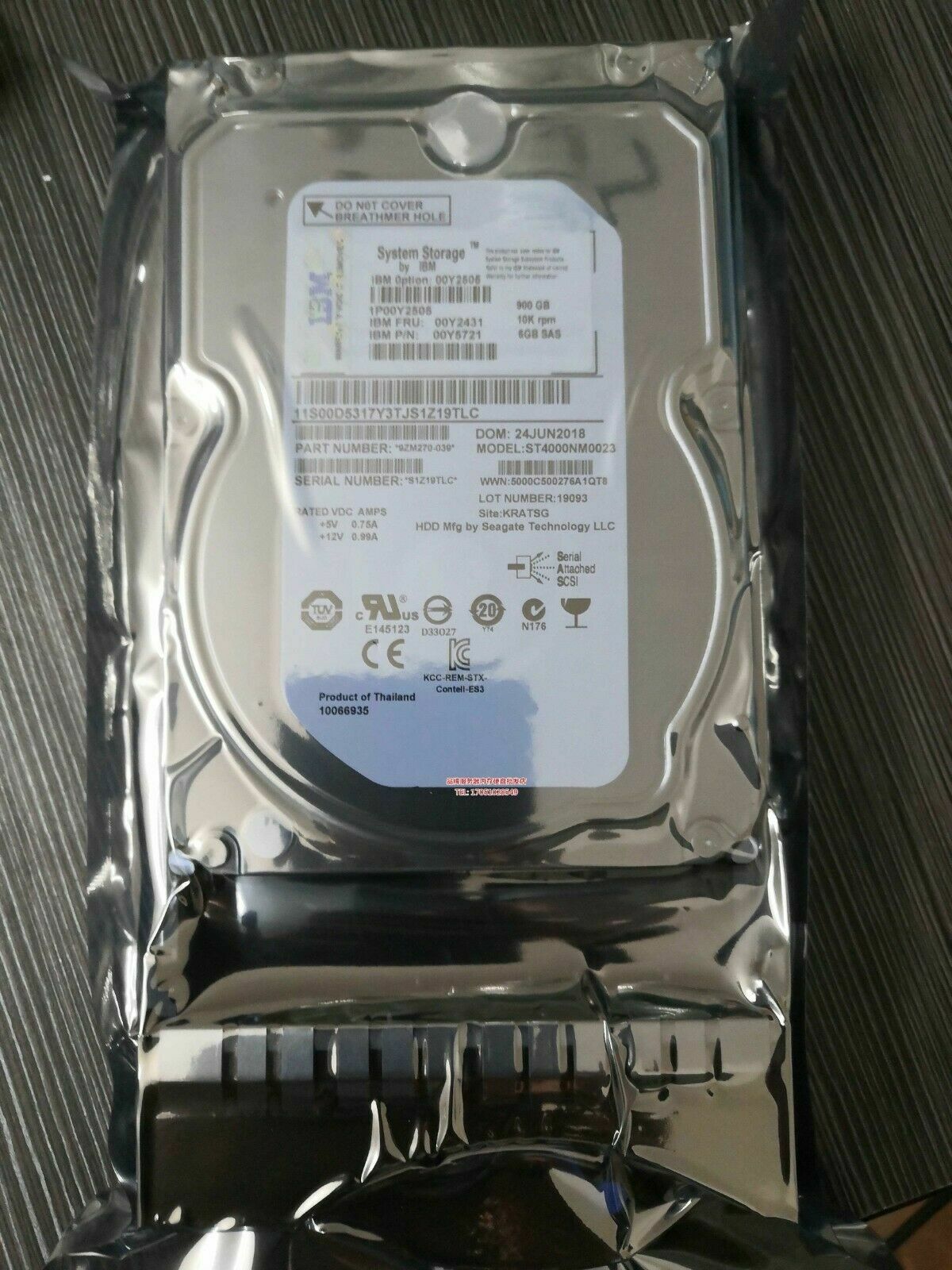 IBM V3700 4TB 3.5'' NL SAS 6G 7.2K Hard Drive 2072-ACKC 00MJ129 00Y2426 00Y2475