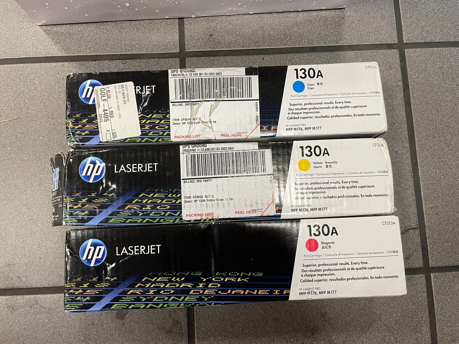 NEW Lot of 3, HP 130A:  Cyan, Yellow And Magenta Laser Toners