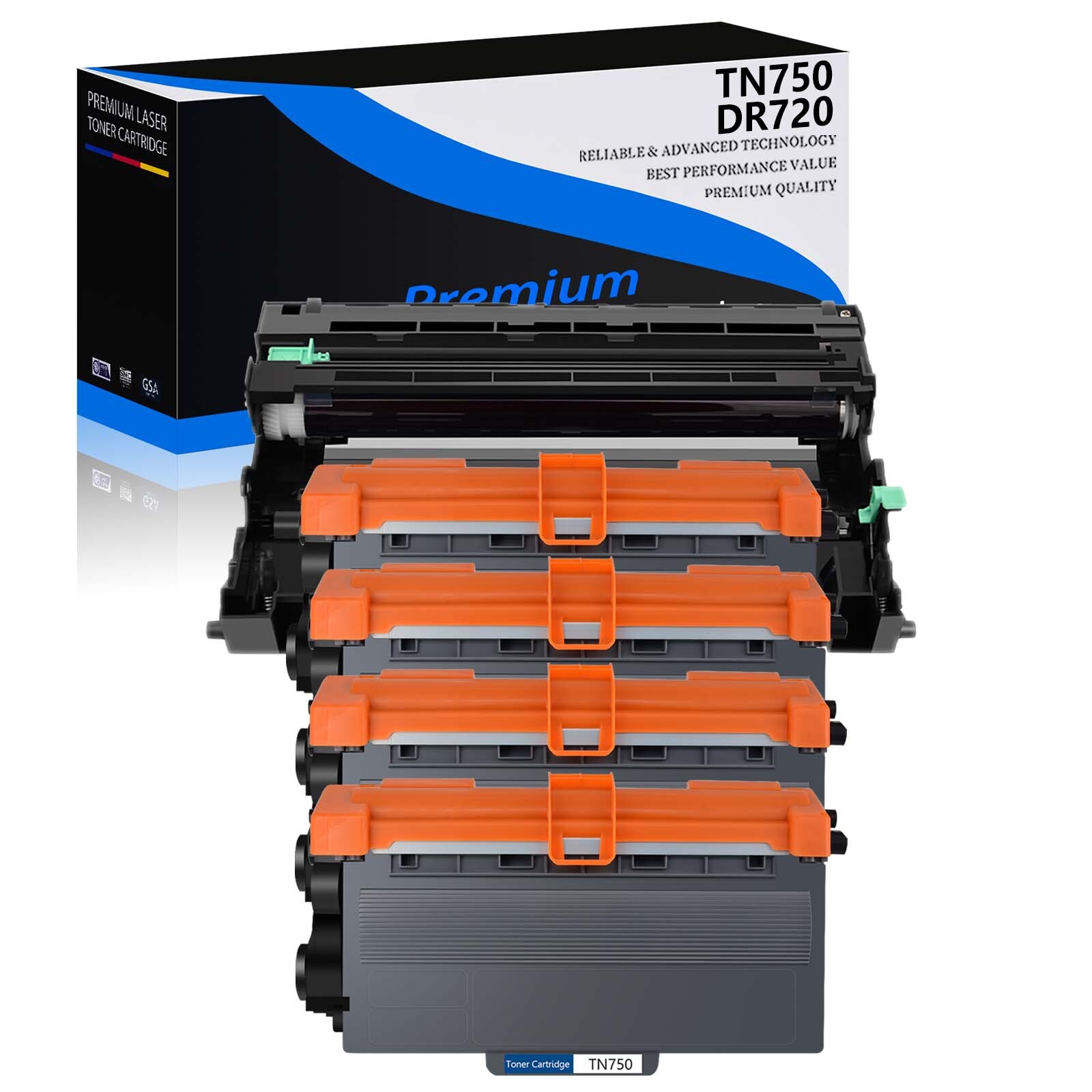4PK TN750 Toner + 1PK DR720 Drum Set For Brother MFC-8510DN MFC-8710DW Printer