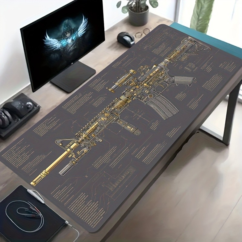 1pc Large Esports Gaming Mouse Pad, Golden Gun Mechanical Exploded View Patter