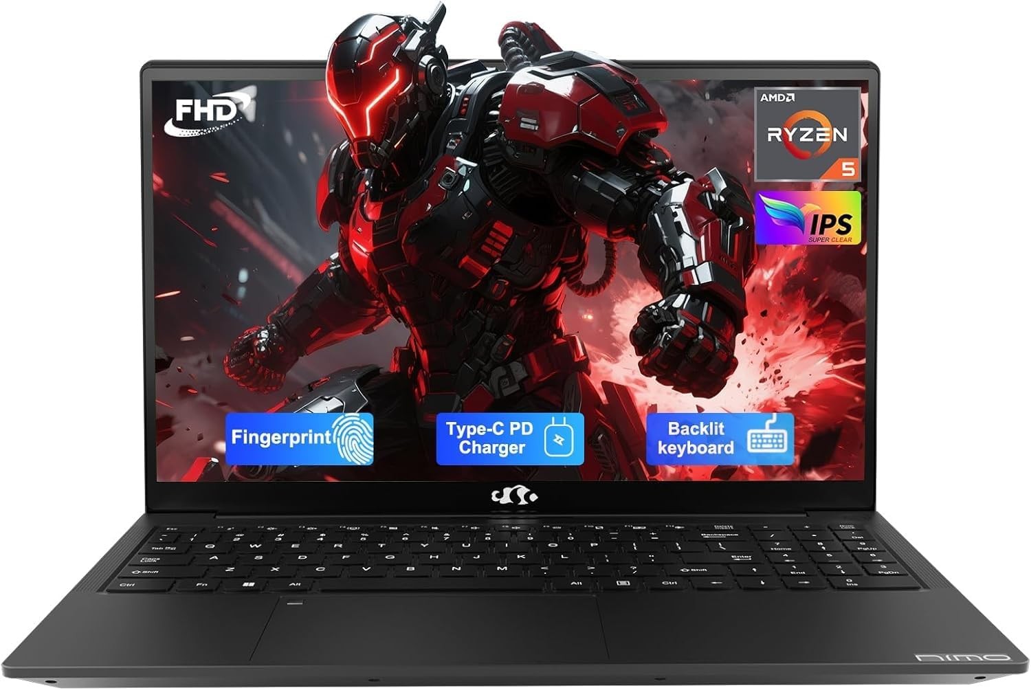 NIMO 15.6'' IPS FHD-Laptop, 16GB RAM 512GB SSD AMD Ryzen 5 4 Cores Up to 3.7GHz