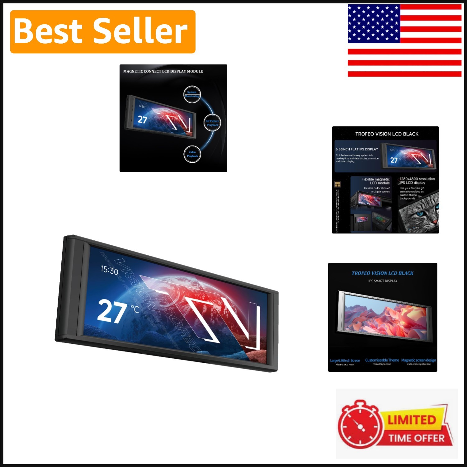 6.86-Inch Full-Color IPS LCD Display - DIY Magnetic Screen with TRCC Software