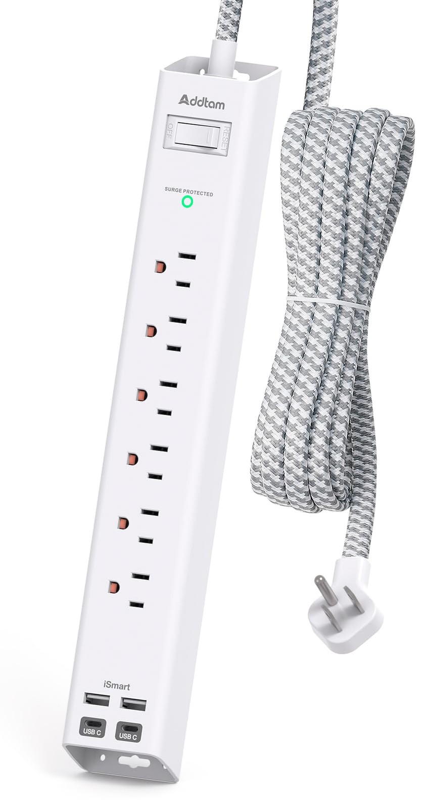 Power Strip Surge Protector with USB C - Flat Plug Extension Cord with 6 AC O...