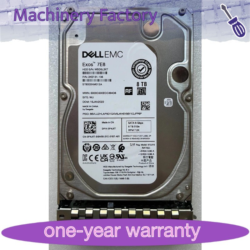 New F4JXT 0F4JXT DELL EMC 8TB 7.2K SATA 3.5" 6Gb/s HDD Hard Drive 14/15/16G KIT