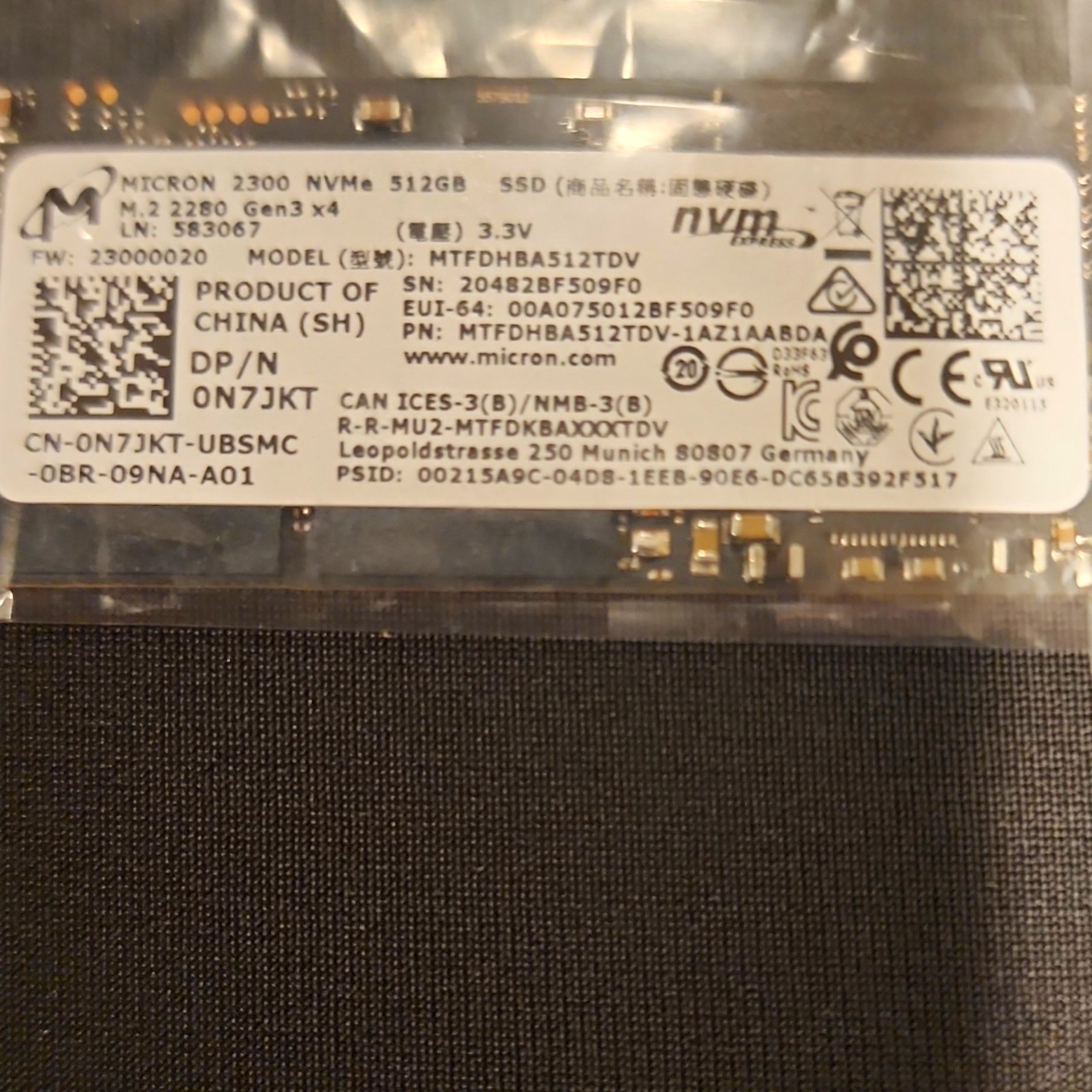 Micron 2300 512GB M.2 2280 NVMe PCIe Gen3 x4 Internal SSD MTFDHBA512TDV