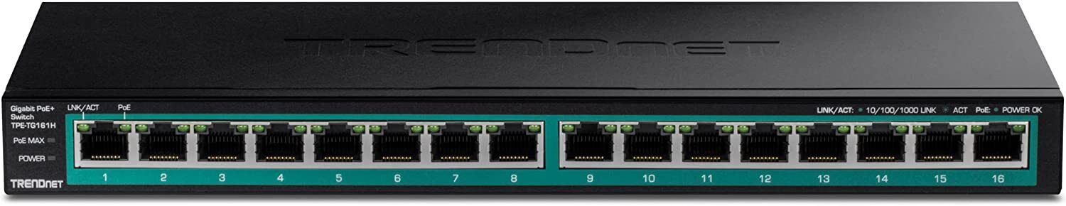 TRENDnet 16-Port Gigabit PoE+ Switch, 16 x Gigabit PoE+ Ports, 120W PoE Budget,