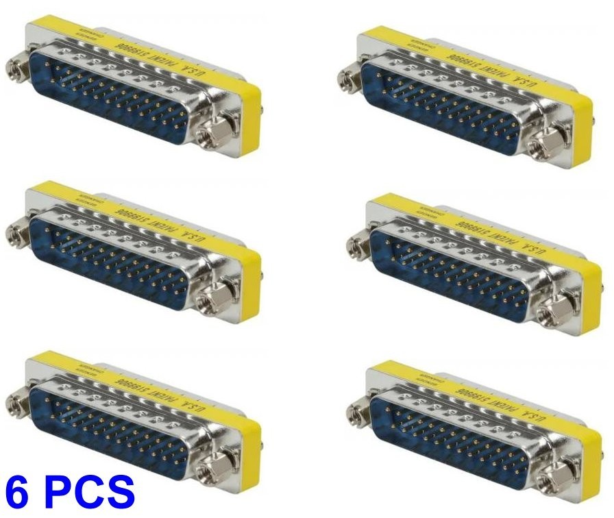 6PCS DB25 25Pin Serial Male to Male Mini Gender Changer Coupler Adapter Gold Pin