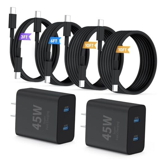QZIIW Super Fast Samsung Charger Type C,45W Dual Port 3FT+6FT+10FT+10FT Black