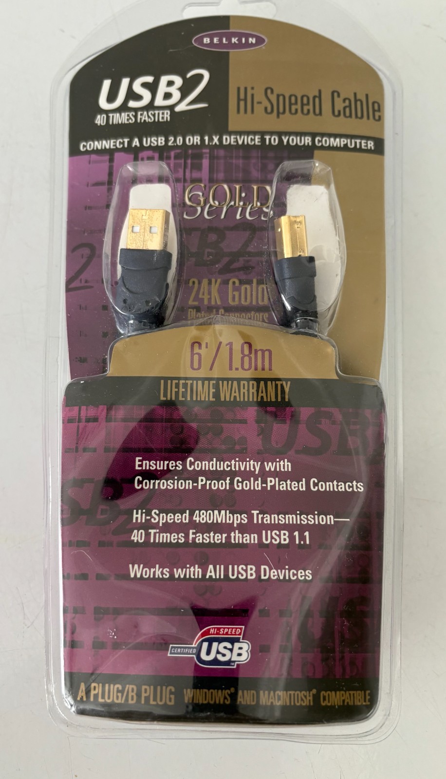 Belkin USB2 40x Faster Hi-Speed 24K Gold Plated Series 6' Cable