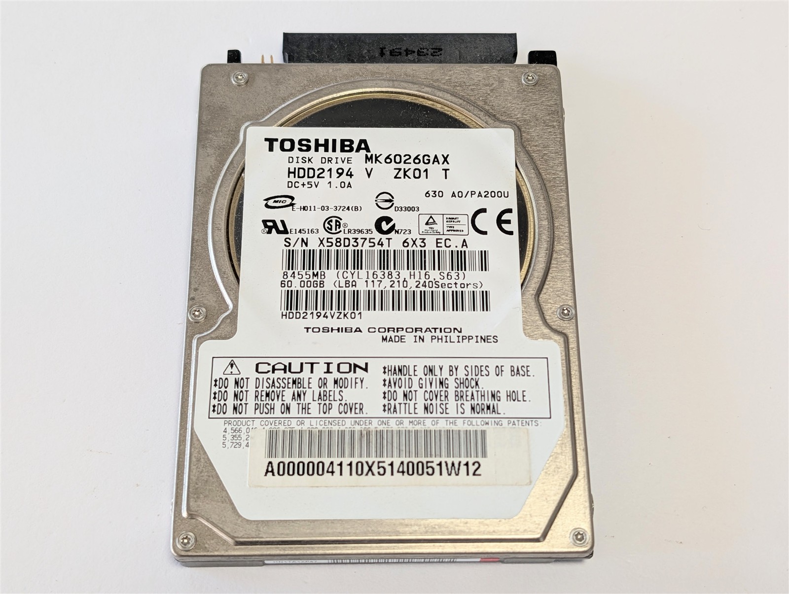 Toshiba MK6026GAX 60GB 2.5" IDE PATA Laptop Hard Drive HDD2194 Legacy Retro PC