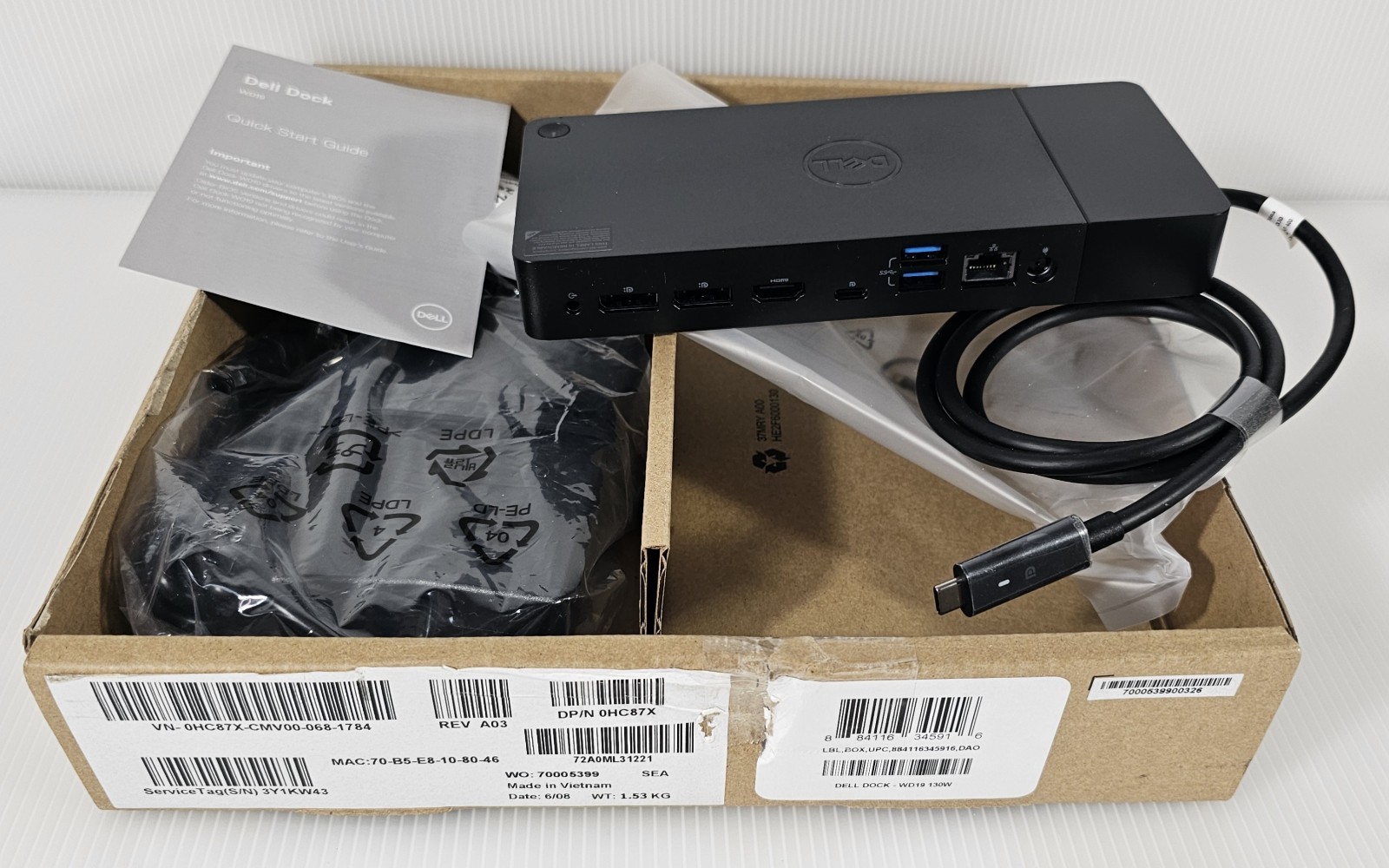 New, Dell WD19 130W USB C Dock Docking Station