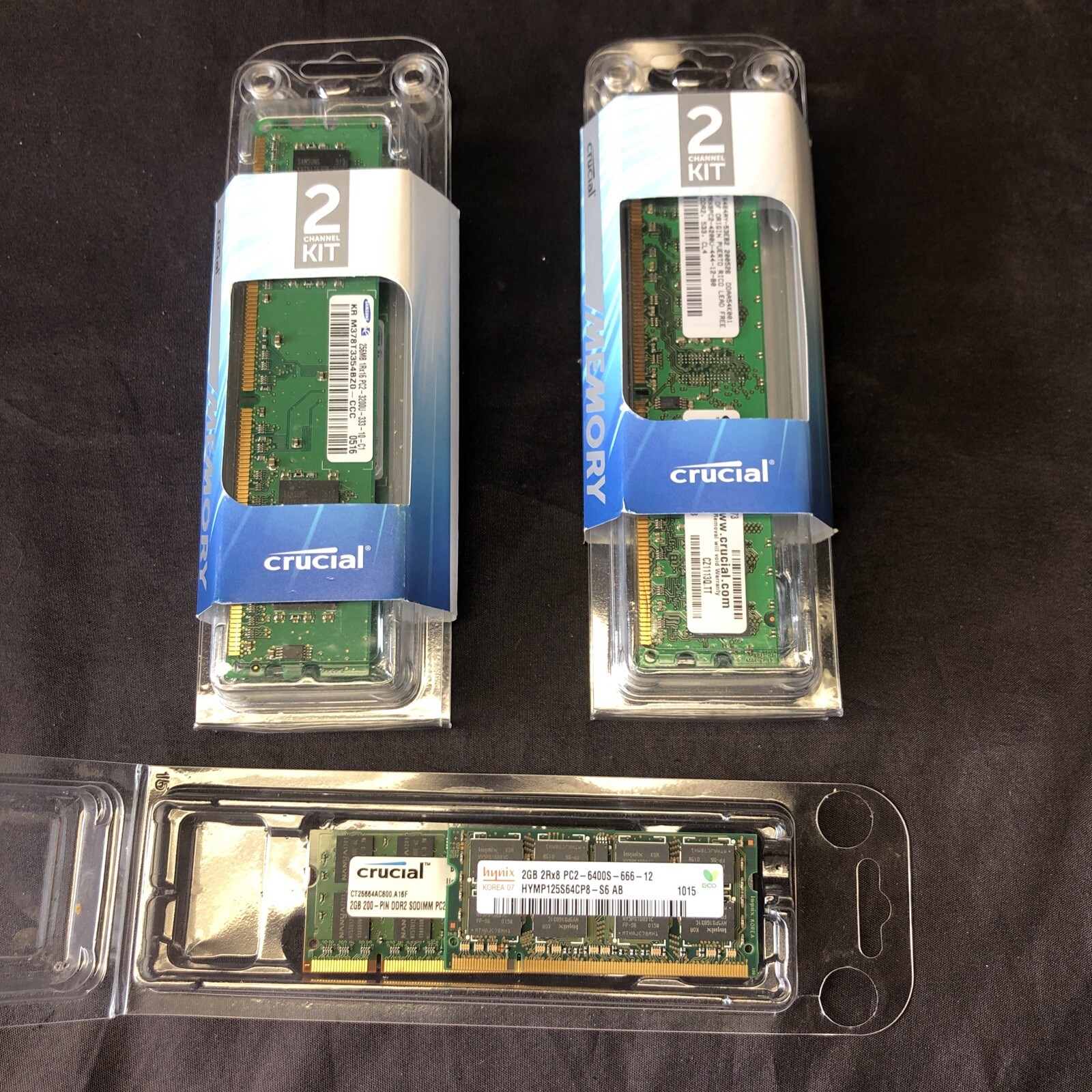 Crucial 2 GB x 2 and 512 MB x 2 and 256 MB x 2