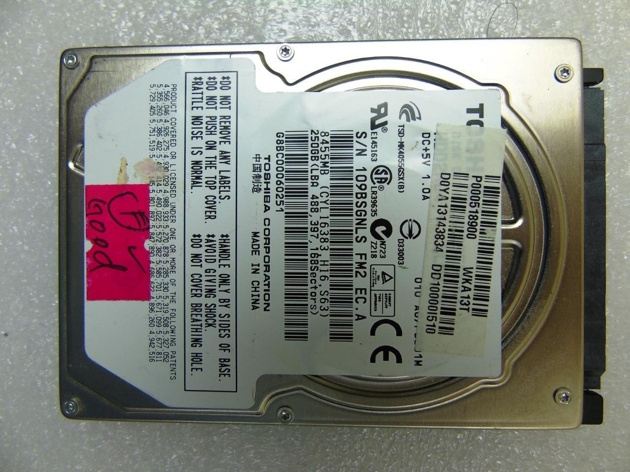 Toshiba P000518900 MK2555GSX 250GB Laptop Hard Drive SATA HDD SATA 2.5"