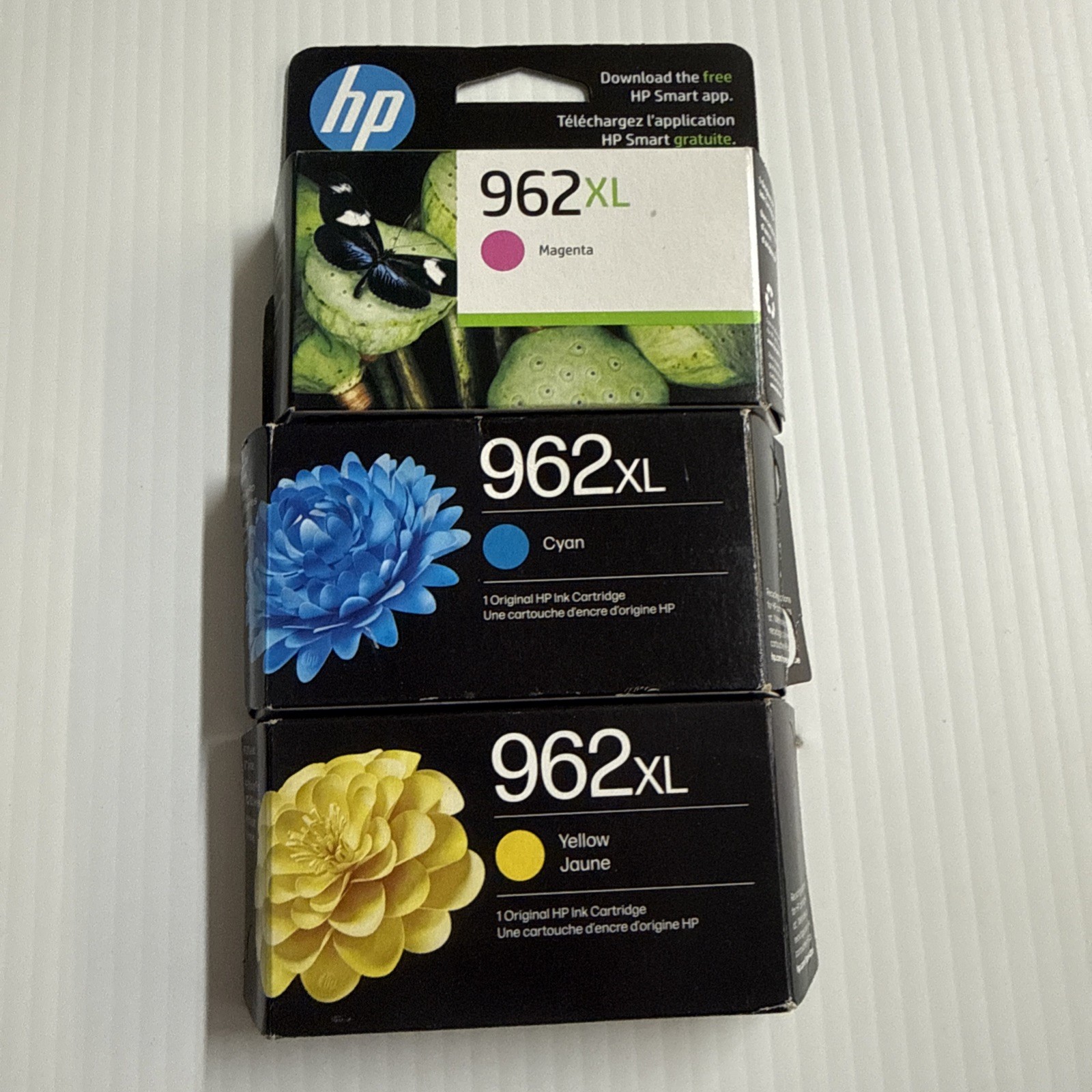 LOT OF 3 HP 962XL HIGH YIELD MAGENTA,CYAN, YELLOW INK CARTRIDGES NEW  EXP DATE