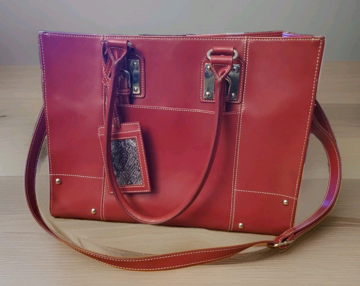 Wilsons Leather Messenger Laptop Bag Tote Dark Red Large Executive Strap