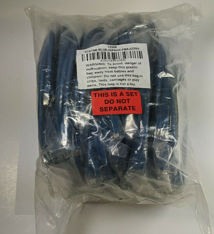 GearIT 20-Pack Cat 6 Ethernet Patch Cable 5' Feet Snagless RJ45
