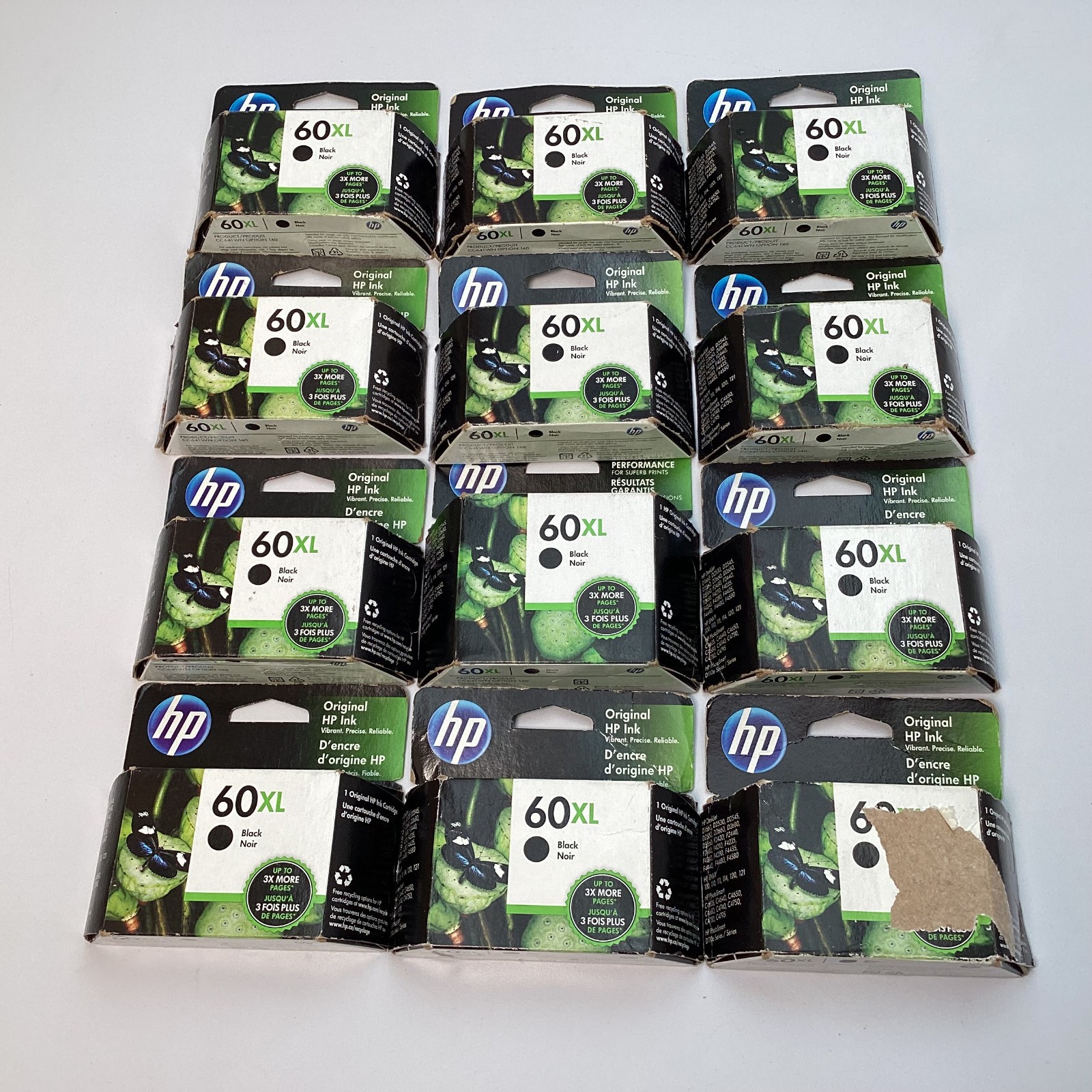 Lot of 12 HP 60XL Black Original Ink Cartridges CC641WN Exp 10/2021-07/2023, New