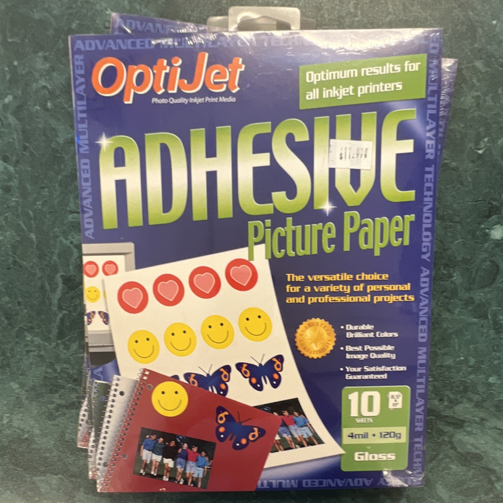OptiJet Adhesive Picture Paper Gloss 8.5x11 White 10 Sheets 120g Inkjet 3 packs