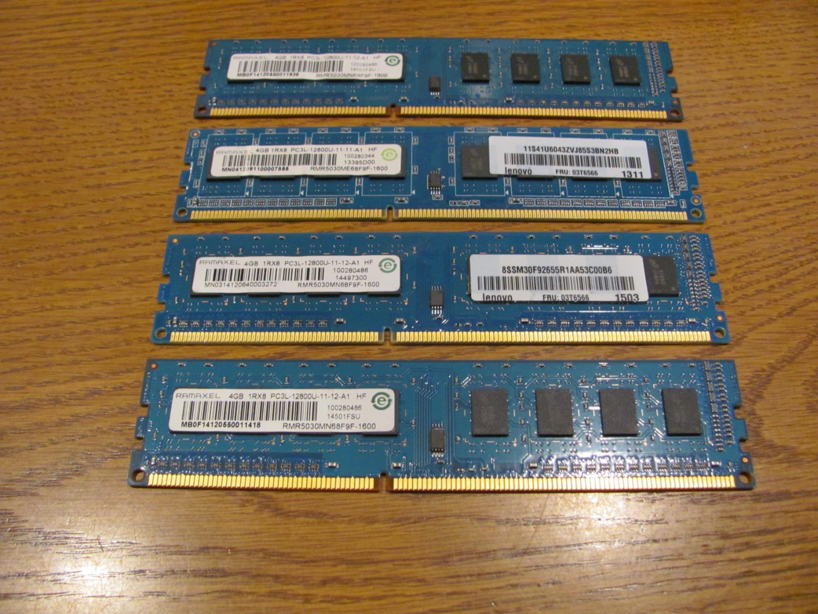 4x Ramaxel 4GB 1RX8 PC3L-12800U DIMM Desktop RAM