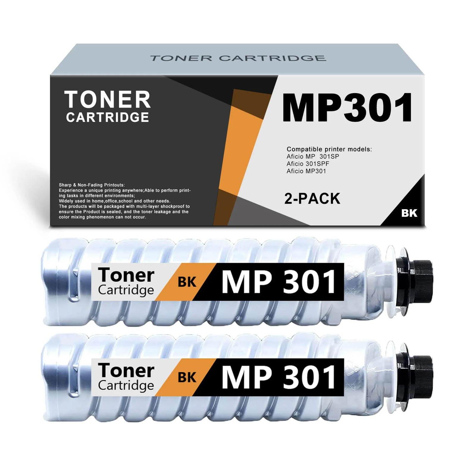 2 Pack Compatible MP 301 MP301 841767 / 841714 Black Toner Cartridge for Ricoh