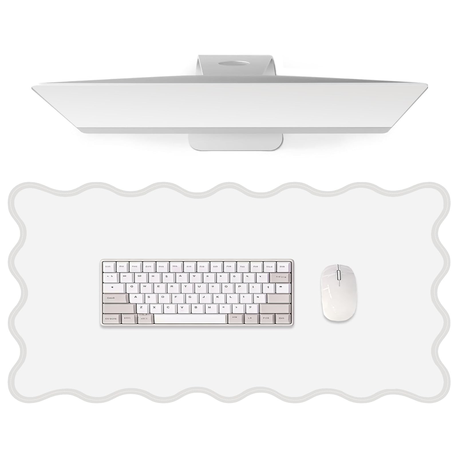Leather Desk Mat, XXL Large 31.4x15.7in Scalloped Gaming Mouse pad，Non-Slip R...