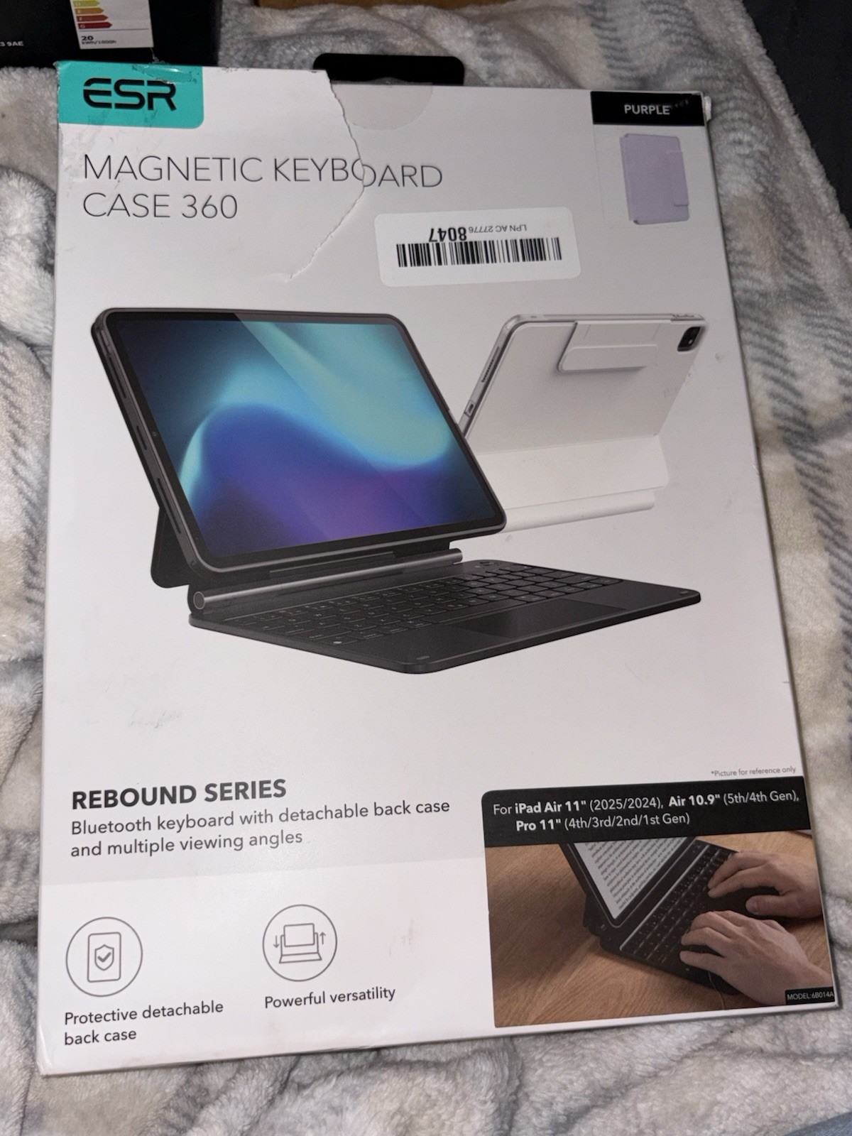 New ESR Rebound 360 iPad Magnetic Keyboard Case-Purple Brand New Open Box